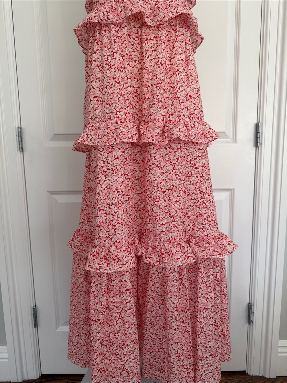 Petal & Pup Pink Floral Ruffle Maxi Dress - Sleeveless 100% Cotton V-Neck Size 8 - Picture 6 of 14